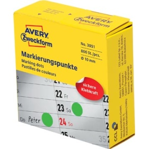 3851 avery zweckform etiket etiketje etiketjes etiketten label labels marking dots diameter 10 mm rol 800 stuks groen 4004182038512 4004182040379 10 mm 1 rond