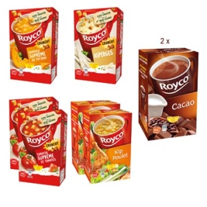ki45839 ki45 ki458 ki4583 royco soep soepen soepje soepjes soup 2 actie royco: 6 x geassorteerde smaken + gratis cacao pak 20 zakjes ref 046740